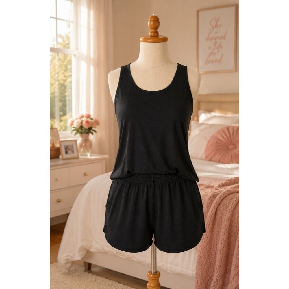 Pop Fit Women's 2XL Black Tank & Shorts Set NWT Athleisure Lounge Activewear